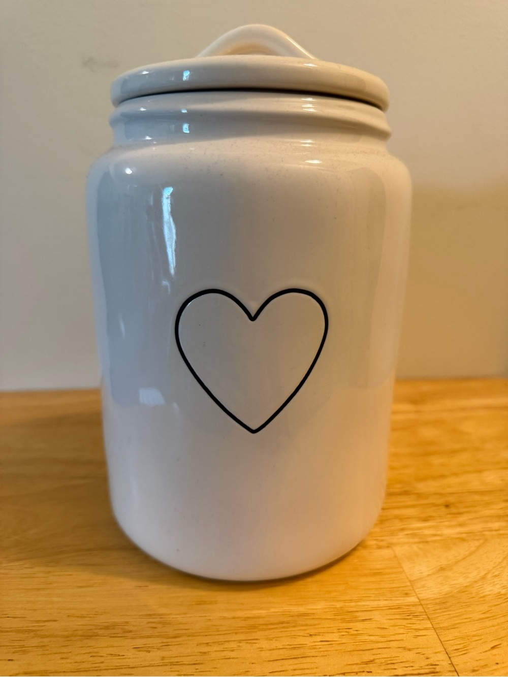 Rae Dunn White Ceramic Canister with Black Heart